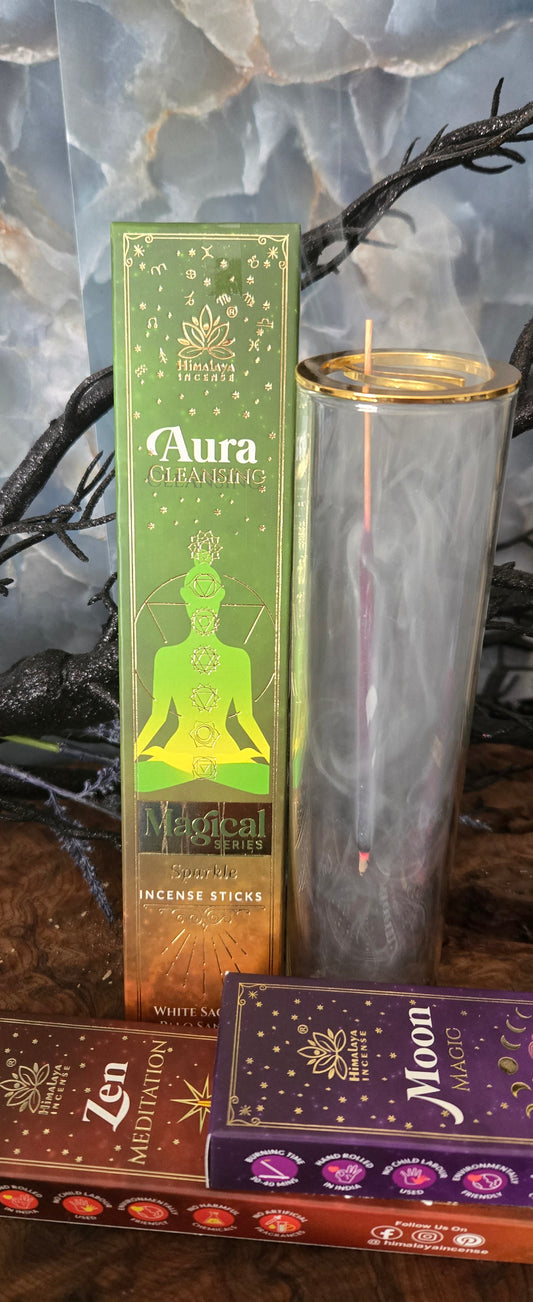 Glass incense holder with magic series incense sticks bundle set for spells and meditation