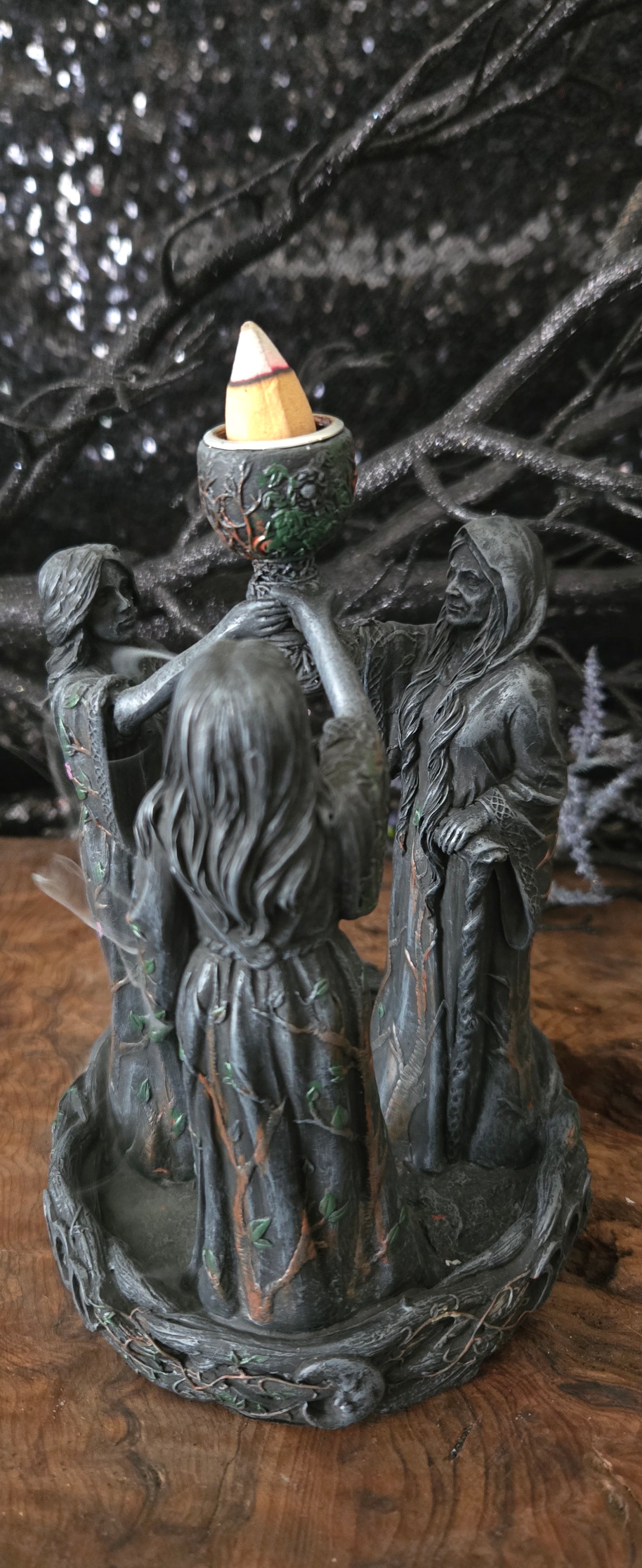 Triple Goddess Backflow Incense Burner – Mother Maiden Crone Decor