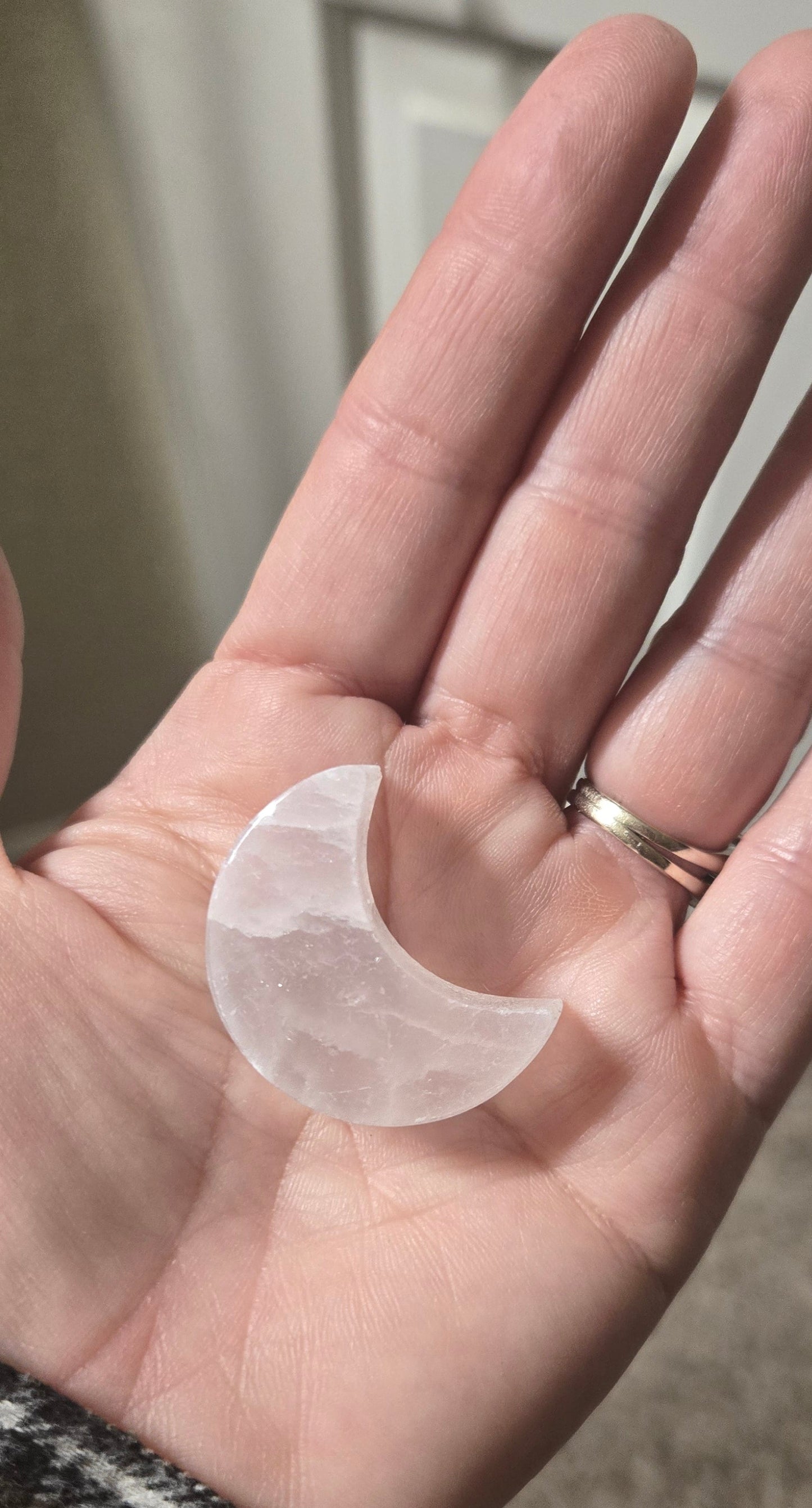 Selenite Crescent Moon 1.5" – Cleansing Crystal Moon Carving | Energy Purification, Charging Stone, Lunar Decor