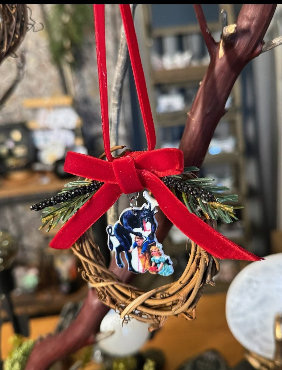 Krampus Ornament Grapevine Wreath – Gothic Christmas Wall Decor