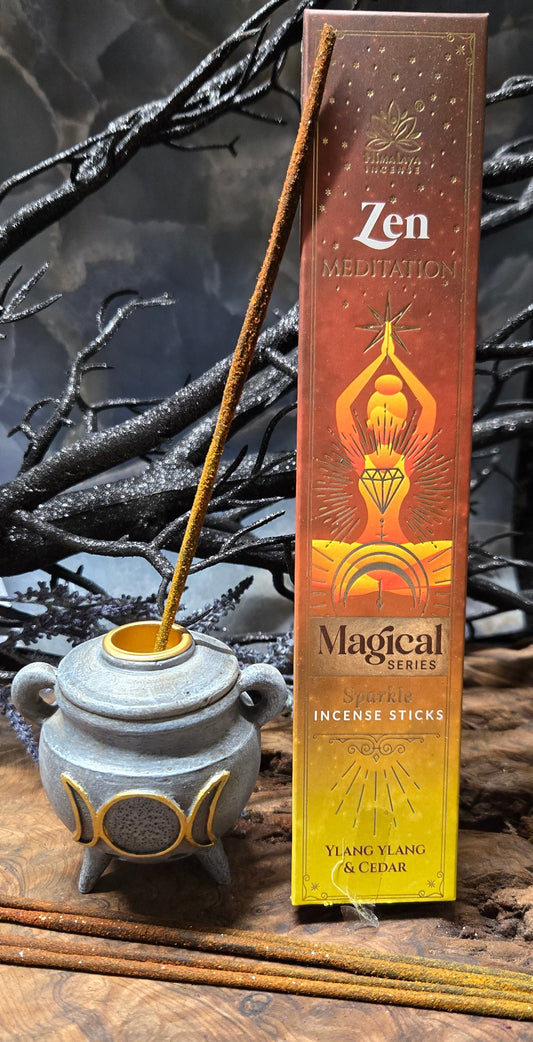 Zen Meditation Incense Sticks – Ylang Ylang and Cedar Scented Yellow and Brown Incense with Golden Glitter