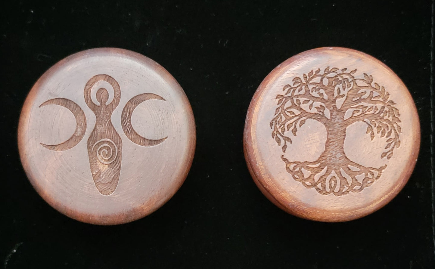 Round Carved Wooden handheld Herb Grinder, Tree of Life Herb grinder, Goddess Herb grinder