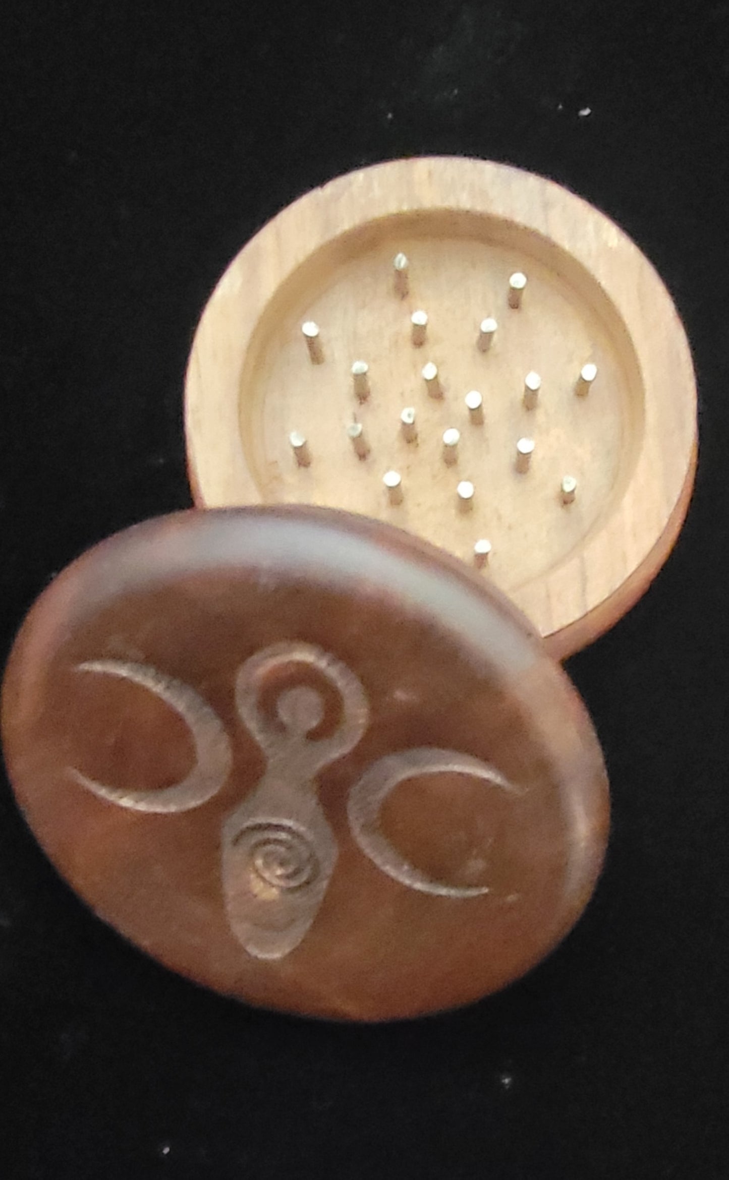 Round Carved Wooden handheld Herb Grinder, Tree of Life Herb grinder, Goddess Herb grinder