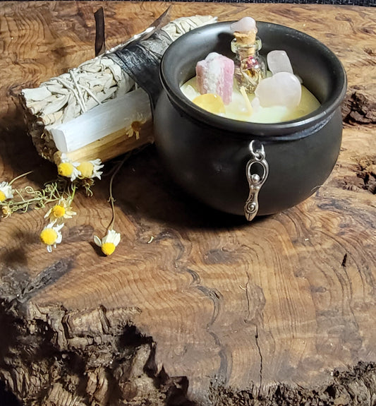 Intention Spelled Cauldron Candle 2.5"H Self Love