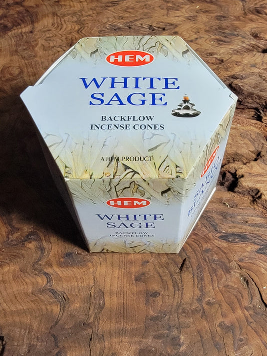 HEM White Sage Backflow Incense Cones – Box of 40 | Purifying Aroma