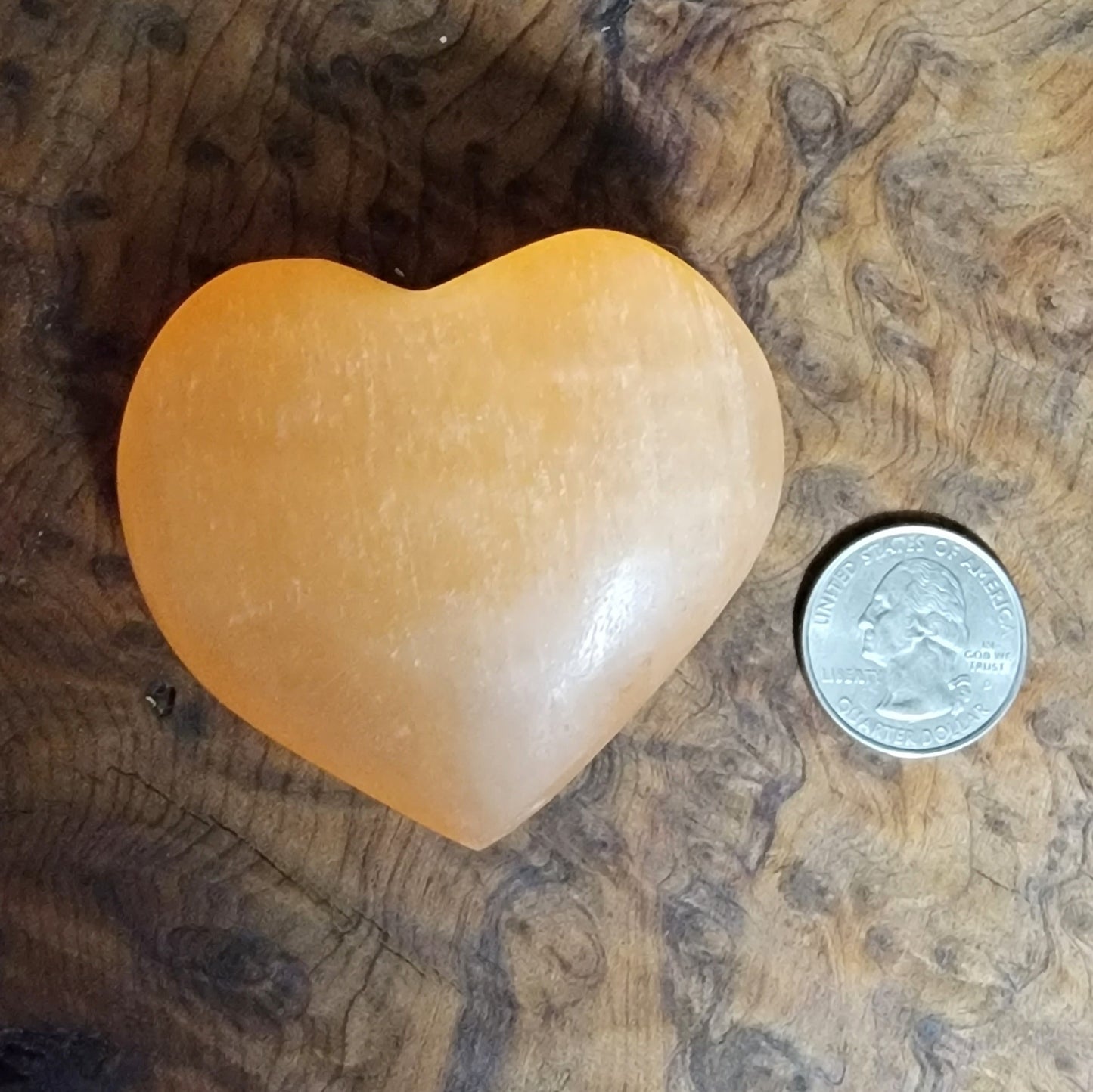 Peach Selenite Heart shaped Palm stone