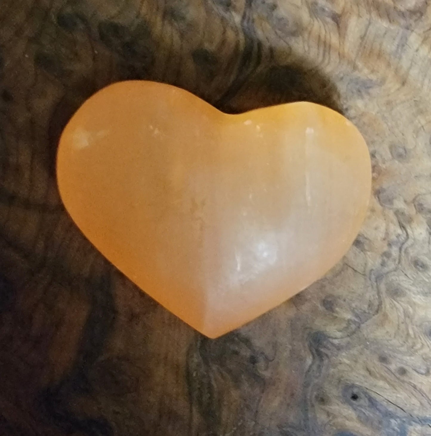 Peach Selenite Heart shaped Palm stone