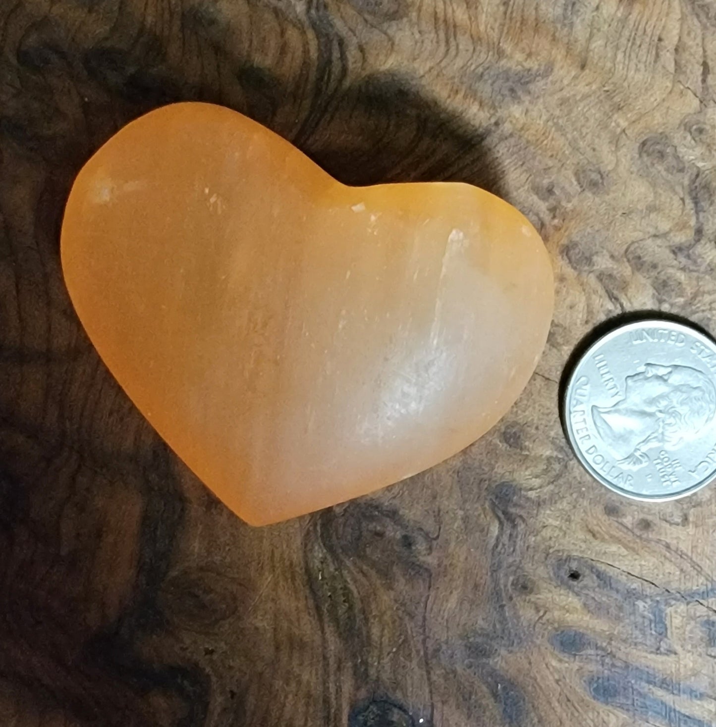 Peach Selenite Heart shaped Palm stone