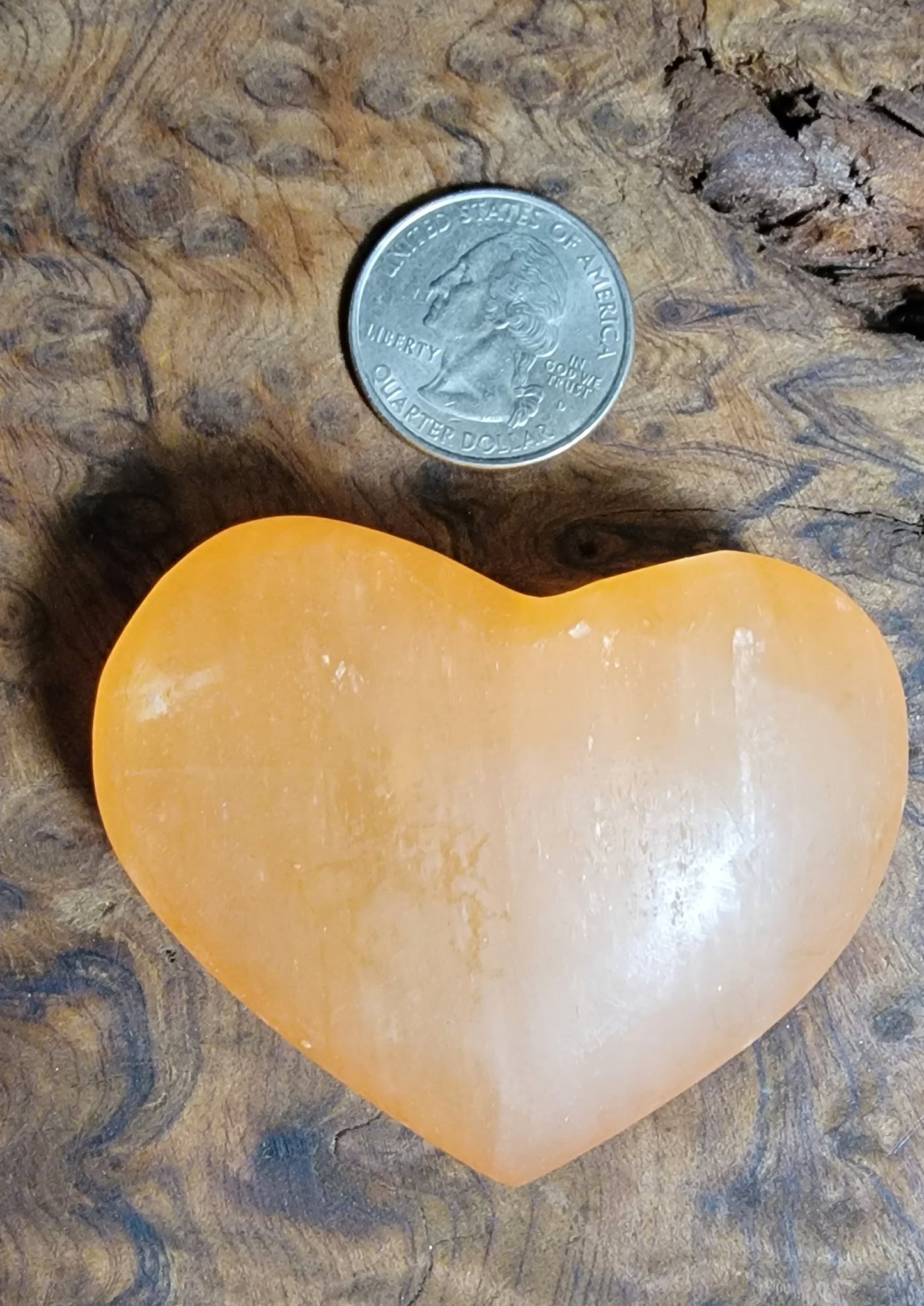 Peach Selenite Heart shaped Palm stone