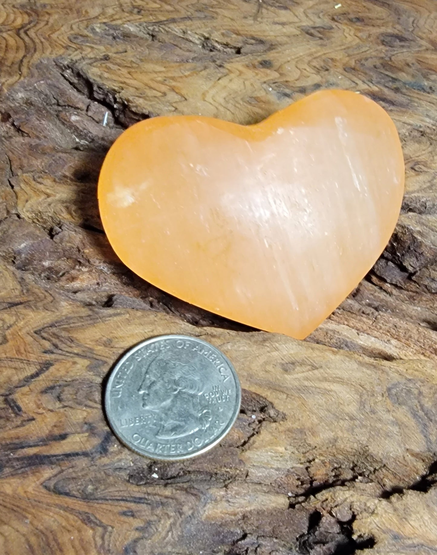 Peach Selenite Heart shaped Palm stone