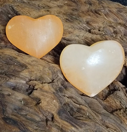 Peach Selenite Heart shaped Palm stone