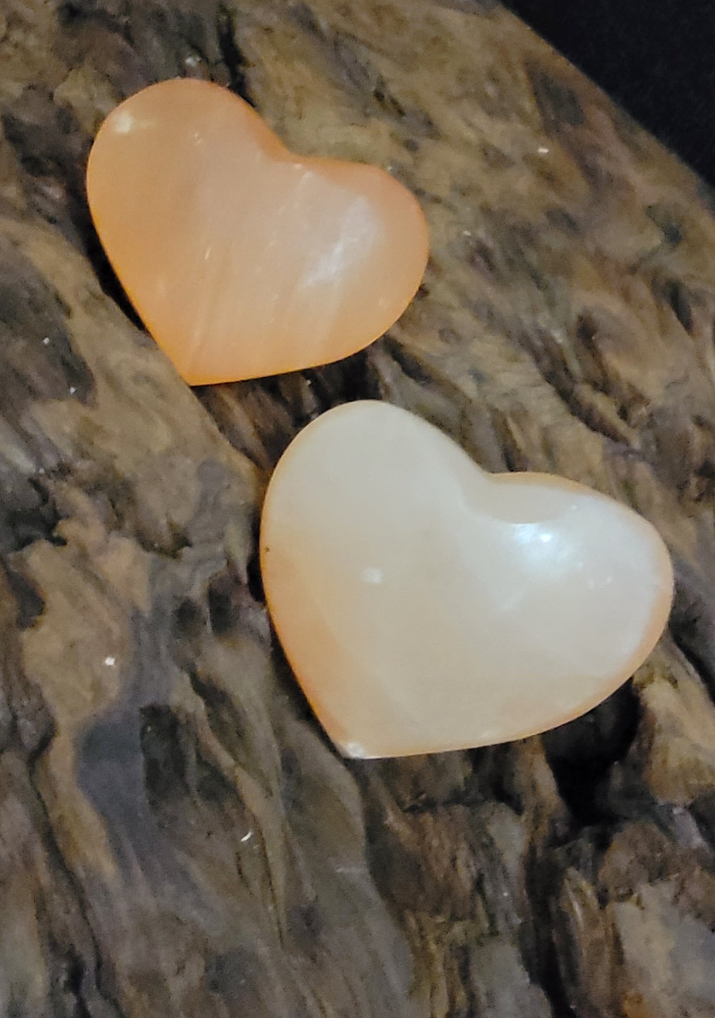 Peach Selenite Heart shaped Palm stone