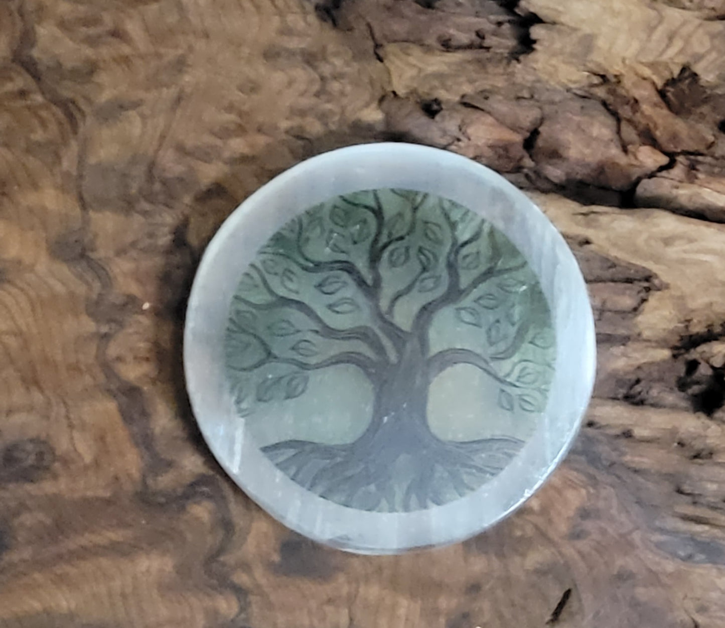 Tree of Life printed Selenite Charging Disc.