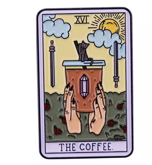 The Coffee Tarot Enamel Pin – Witchy Coffee Lover Tarot Pin