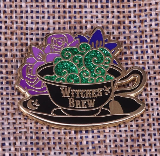Witch’s Brew Enamel Pin – Magical Tea Cup Witchy Accessory