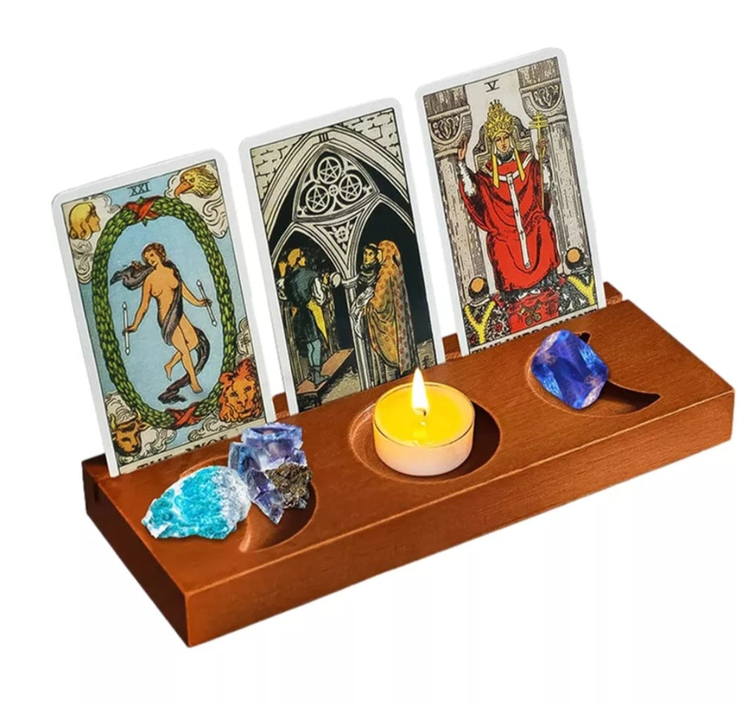 Triple Moon Wood Tarot Card Holder Stand