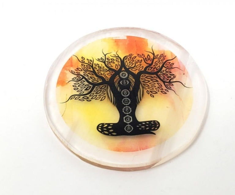 Chakra Tree of Life printed Selenite Charging Disc.